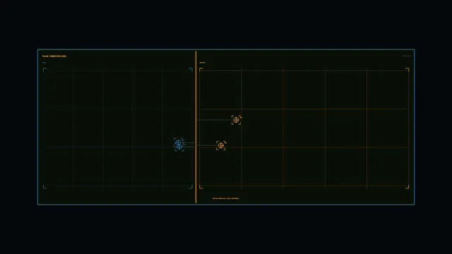 Dual-Panel Target Grid HUD with Blue and Amber Crosshairs