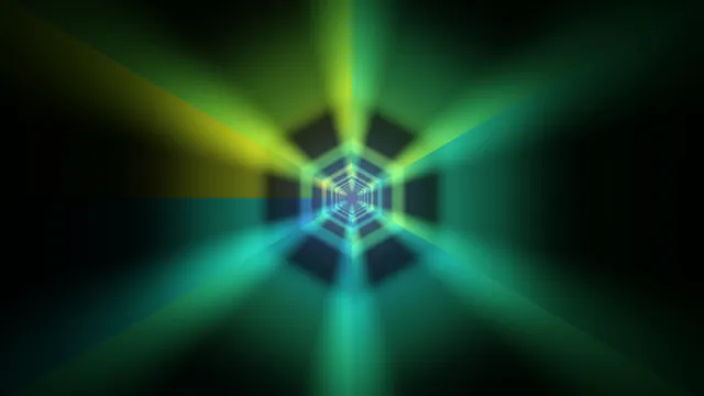 Glowing Polygonal Tunnel in Green and Cyan 4K Wallpaper