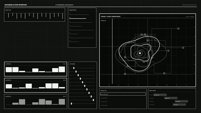 Monochrome Terrain Survey HUD Dashboard 4K Wallpaper