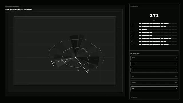 Fictional Containment Inspection HUD with Radial Scanner | 4K Sci-Fi Wallpaper