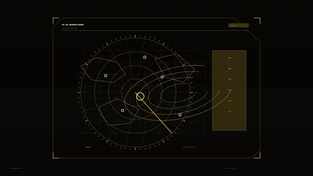 Futuristic Gold Radar HUD with Telemetry Panel — 4K Sci-Fi Wallpaper