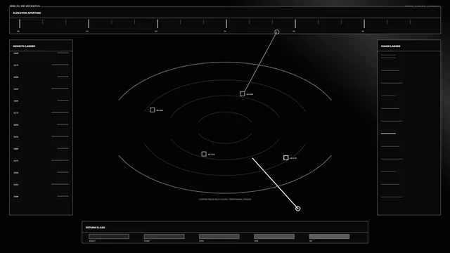 Planetary Terrain Analysis HUD with Concentric Scanner and Telemetry Ladders