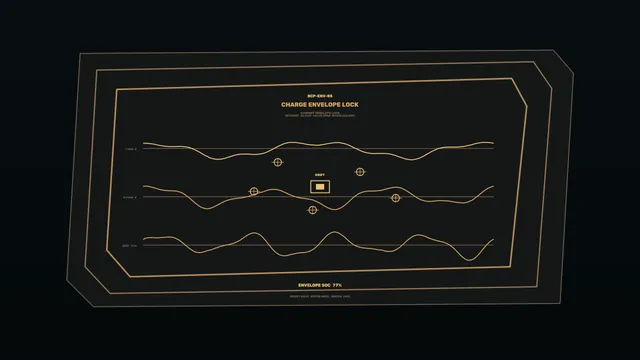 Battery Charge Envelope HUD with Waveform Telemetry – 4K Sci-Fi Wallpaper