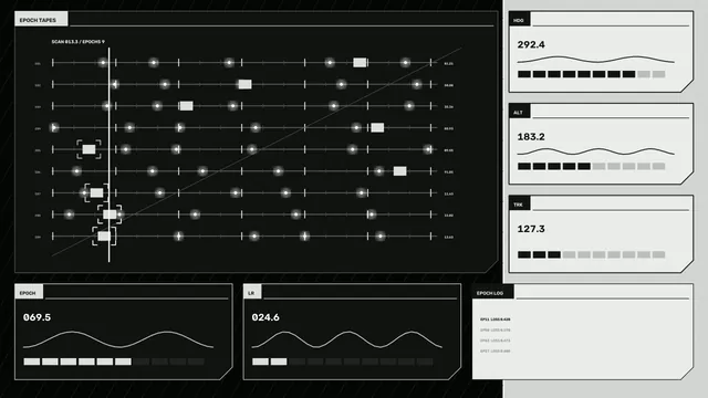 4K Sci-Fi Telemetry HUD Dashboard with Timeline and Waveform Panels