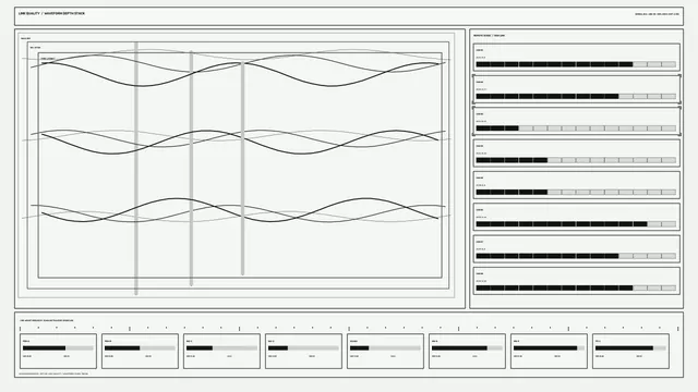 Monochrome Industrial Network HUD with Stacked Waveform Telemetry and Segmented،