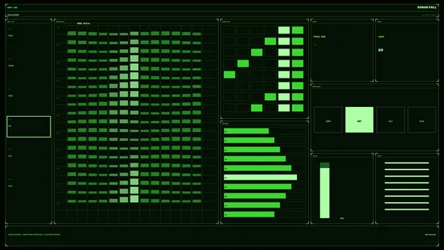 Industrial Sonar Monitoring HUD with Signal Matrix and Control Panels