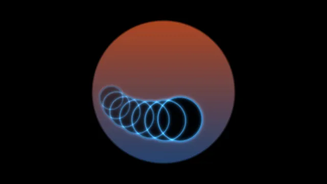 Cyan Circular Ring HUD on Orange Blue Gradient Disc 4K Wallpaper