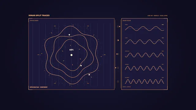 Sonar Split Traces Sci-Fi HUD Dashboard with Telemetry