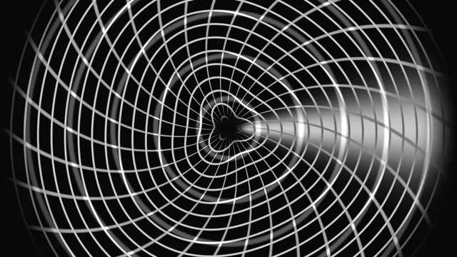 Black and White Warped Spiral Grid Tunnel 4K Wallpaper
