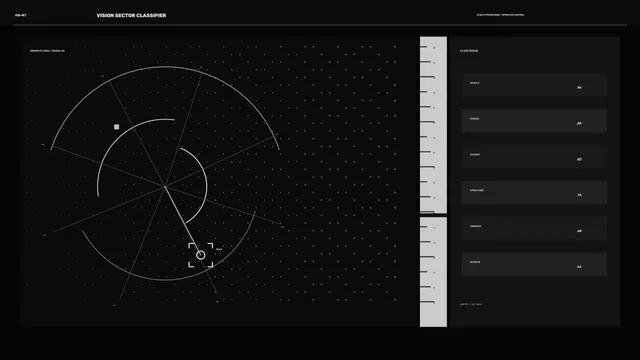 Fictional Sector Classification Radar HUD – Dark Monochrome 4K Wallpaper