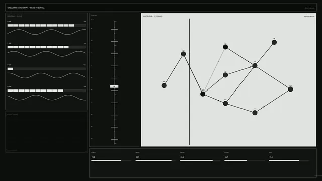 Industrial Water Network Monitoring HUD with Waveform Charts and Node Map