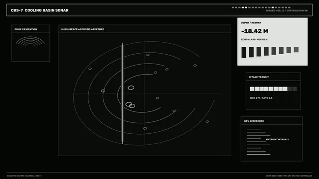 Fictional Cooling Basin Sonar Monitoring HUD 4K Wallpaper