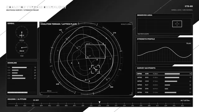 Sci-Fi Terrain Survey HUD with Circular Map and Telemetry Panels