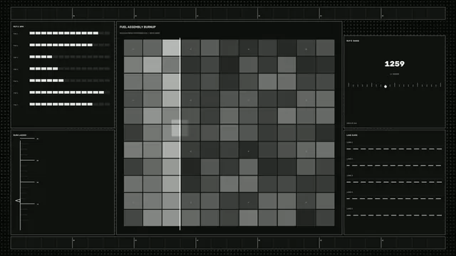 Sci-Fi Nuclear Energy Monitoring HUD: Fuel Assembly Burnup Grid 4K Wallpaper