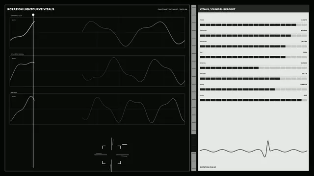 Asteroid Tracking HUD with Rotation Lightcurve and Vital Telemetry | 4K Sci-Fi