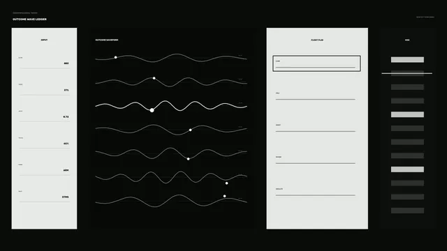 Monochrome Sci-Fi HUD Dashboard with Waveform and Risk Panels
