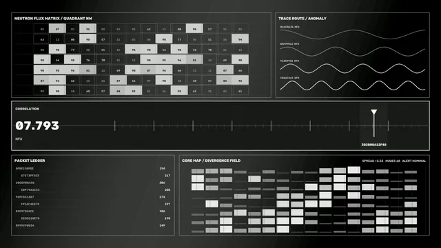 Reactor Control Dashboard HUD: Neutron Flux Matrix and Core Map