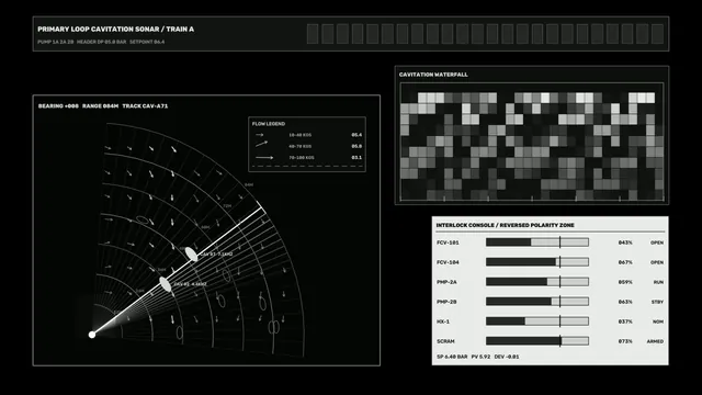 Sci-Fi Reactor Control HUD with Cavitation Sonar Dashboard