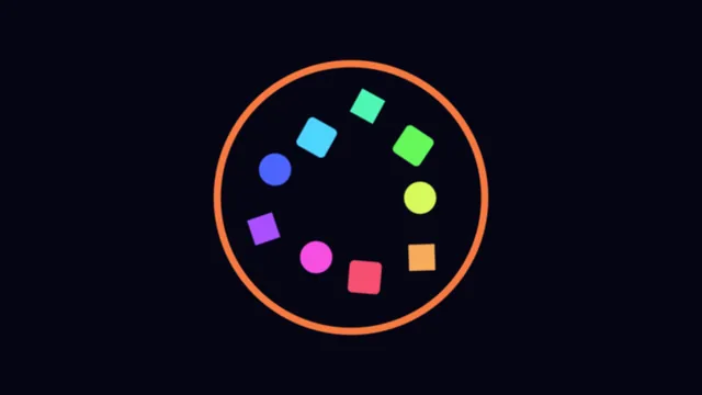 Colorful Geometric Shapes Inside an Orange Circle on Dark Background