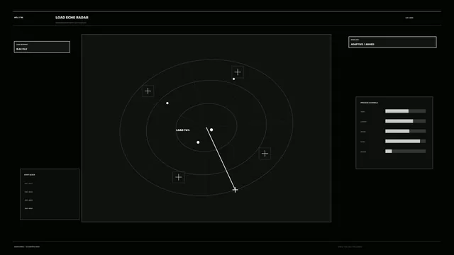 Dark Monochrome Radar HUD with Circular Telemetry Dashboard