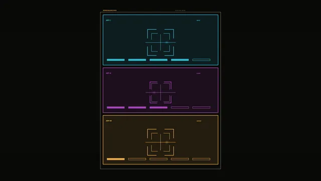 Three-Panel Cyan Magenta Amber Telemetry HUD 4K Wallpaper