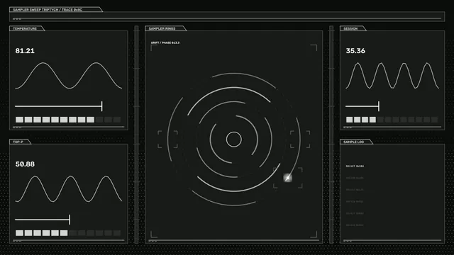 Monochrome Science Fiction Diagnostic HUD with Sampler Rings