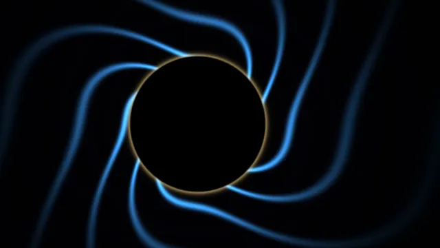 Minimal Sci-Fi HUD Screen Graphic with Blue Curves and Gold Eclipse Ring