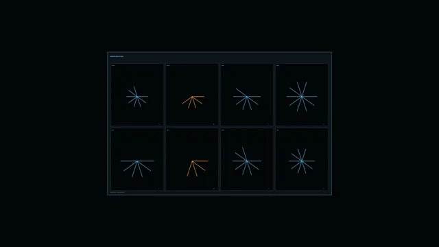 Sci-Fi HUD Telemetry Dashboard with Eight Radial Panels 4K Wallpaper