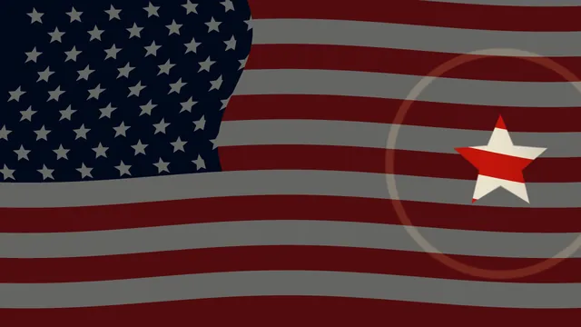 Stylized American Flag Background with Red Star Emblem and Circular Outline