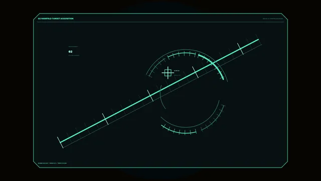 Futuristic Target Acquisition HUD with Teal Reticle and Radial Gauges