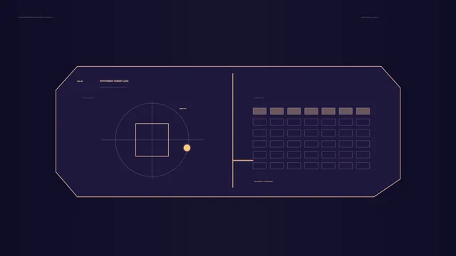 Hypothesis Target-Lock HUD with Circular Tracking Reticle and Status Grid, 4K