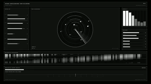 Monochrome Agricultural Survey Radar HUD with Circular Scanner and Telemetry-Chは