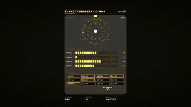 Amber Process Control HUD with Circular Telemetry Dial – 4K Sci-Fi Wallpaper
