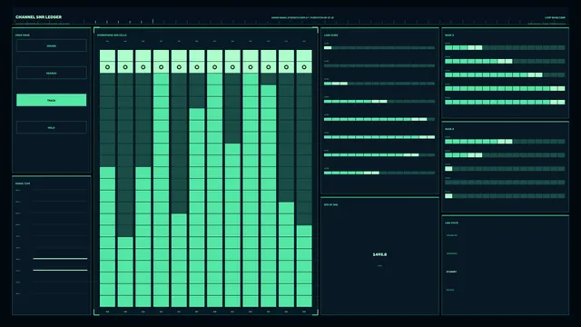 Sonar Signal Strength HUD with Mint-Green Hydrophone Bar Graphs | 4K Sci-Fi Wall