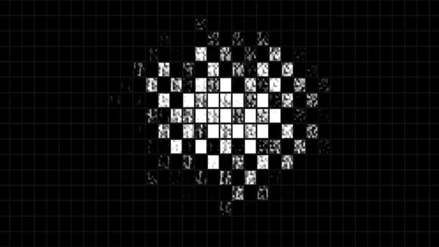 Central Monochrome Pixel Cluster on Dark Grid 4K Wallpaper