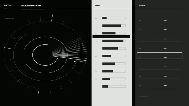 Monochrome Search Phase Gate HUD Dashboard 4K Wallpaper