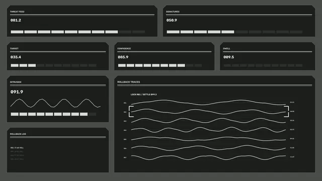 Cybersecurity Threat Monitoring HUD with Telemetry Panels and Rollback Traces 4K