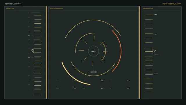 Policy Threshold Circular Telemetry HUD Dashboard in Gold and Orange