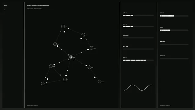 Sci-Fi Issue Tracking HUD with Stakeholder Graph and Telemetry Bars 4K Wallpaper