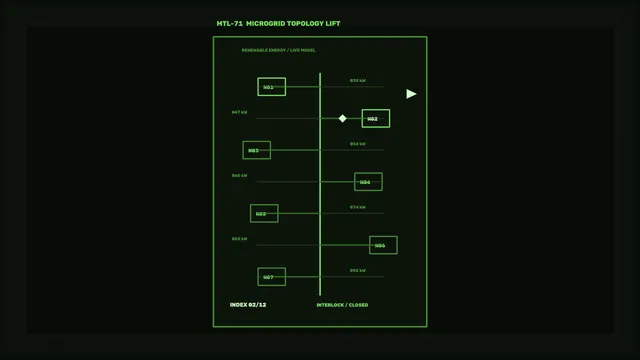 Renewable Energy Microgrid Topology HUD Dashboard 4K Wallpaper