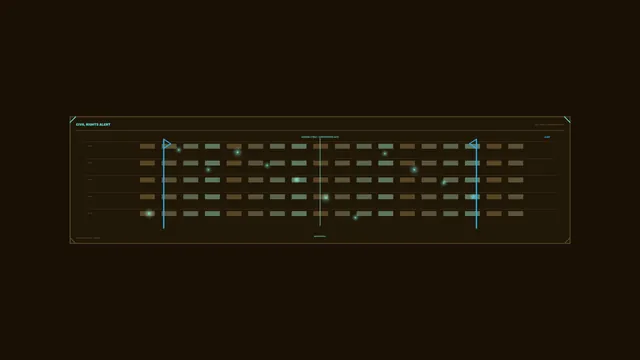 Civil Rights Alert Sci-Fi HUD Dashboard with Cyan Telemetry Grid