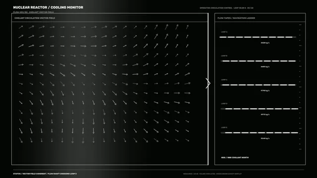 Nuclear Reactor Cooling Monitor HUD 4K Monochrome Telemetry Screen