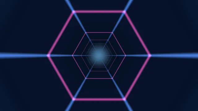 Glowing Blue and Pink Hexagonal Tunnel 4K Wallpaper