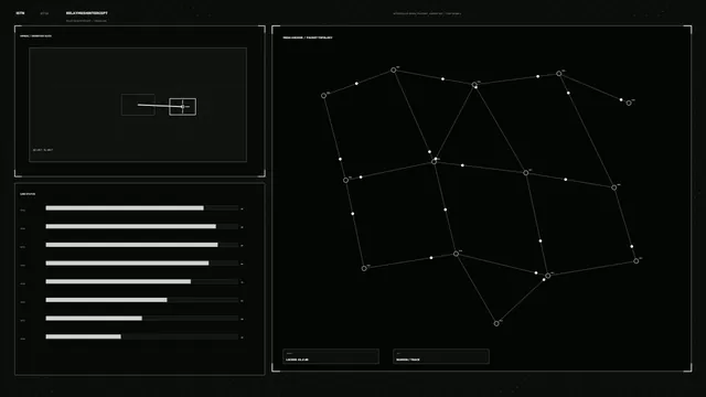 Sci-Fi Signal Tracking HUD with Telemetry Bars and Mesh Topology 4K Wallpaper