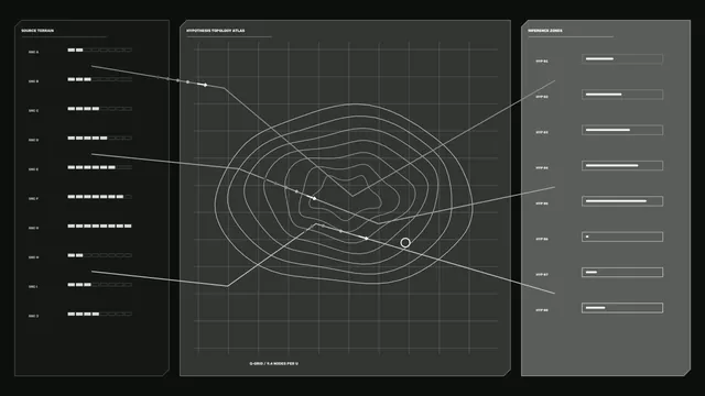 Science-Fiction HUD Topology Dashboard with Contour Map and Inference Bars, 4K