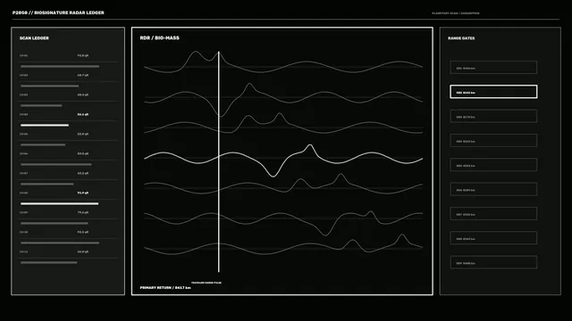 Monochrome Planetary Scan Acquisition HUD with Biosignature Waveforms 4K