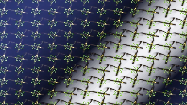 Neon Green Flower Outline Grid on Deep Blue