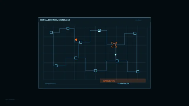 Critical Condition Route Radar HUD with Severity Indicator – 4K Sci-Fi Wallpaper