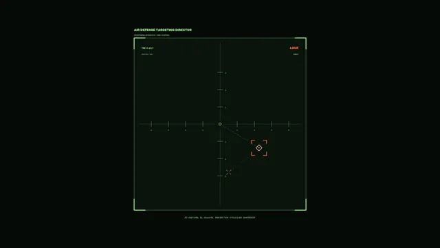 Fictional Air Defense Targeting HUD with Coordinate Grid and Lock Marker — 4K