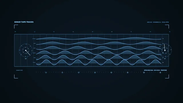 Blue Sonar Trace Telemetry HUD with Waveform Gauges 4K Wallpaper